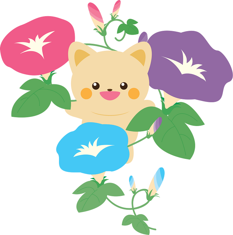 Kitten in Morning Glory Flowers
