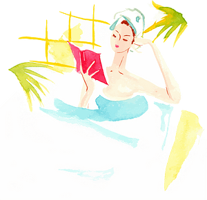 Woman is Reading a Book While Bathing