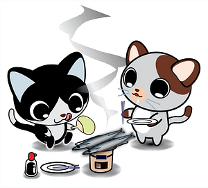 Two Cats are Grilling Fish