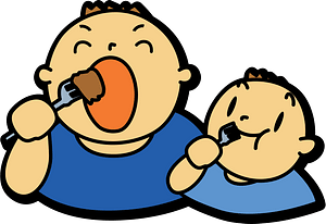 Father and Son are Eating Together