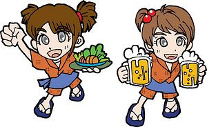 Tavern Waitresses with Beer