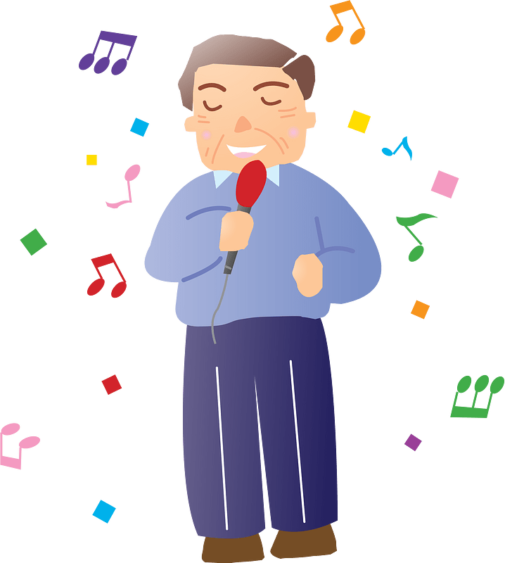 Senior Man Sings at Karaoke