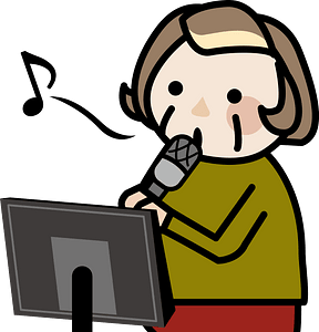 Senior Woman Sings at Karaoke