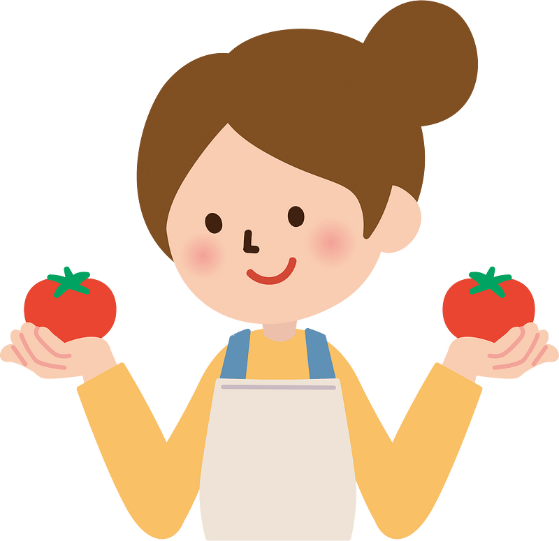 トマトを持つ女性