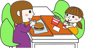 Mother and Daughter in Fast Food Restaurant