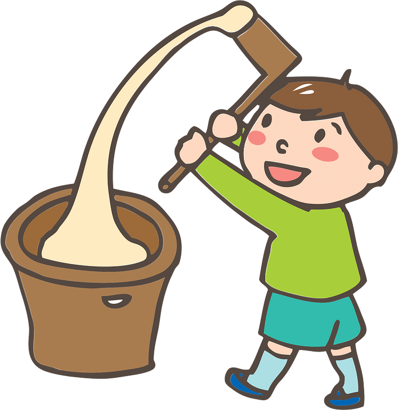 Young Boy is Pounding Mochi