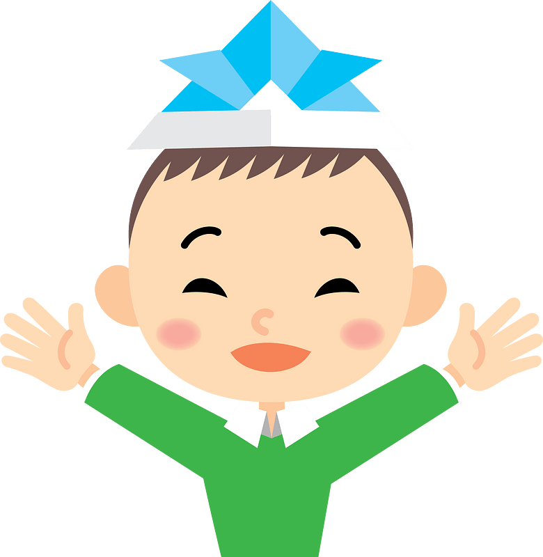 Little Boy with Origami Kabuto on His Head
