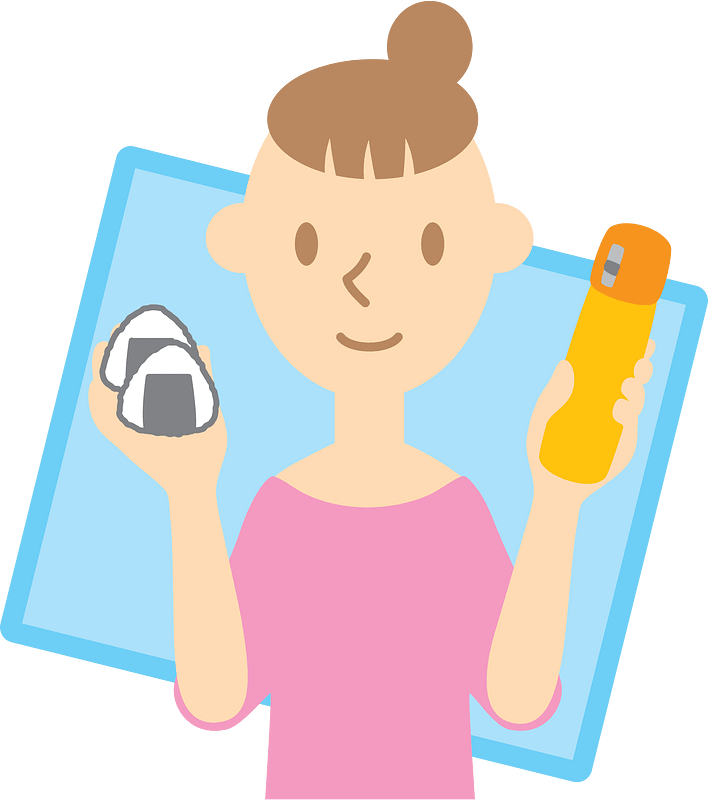 Woman with Rice Balls and a Bottle of Water