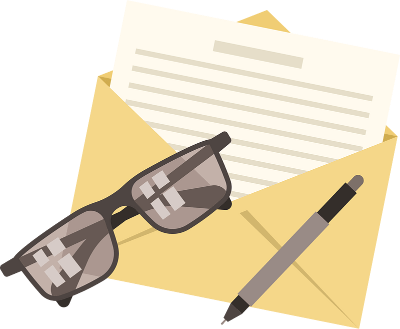 Letter, Envelope, Sunglasses and Pencil