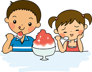 Sister and Brother are Eating Shaved Ice