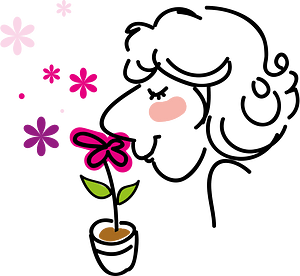 Woman is Smelling Flower