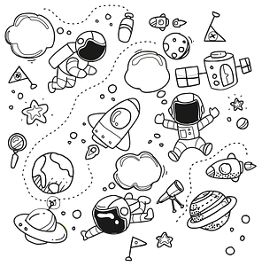 Space Theme Collage, variant for coloring