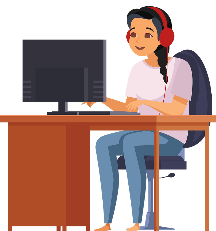 Young Woman Sitting At Computer Desk