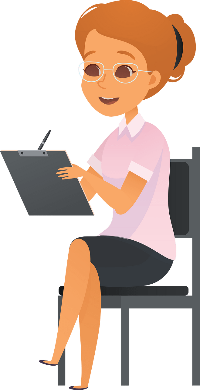 Woman Sitting Writing On Clipboard
