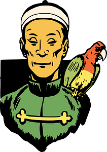 Chinese man with parrot