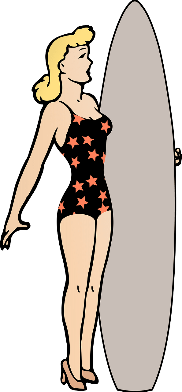 Comic Lady with a Surfboard