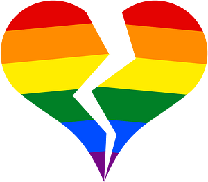Broken heart with gay pride colors