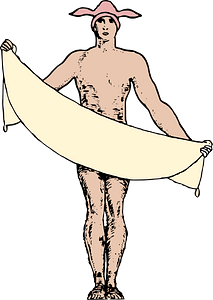 Naked rabbit man with banner