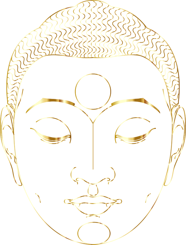 Buddha Face Line Art With Hair Gold No Silhouette