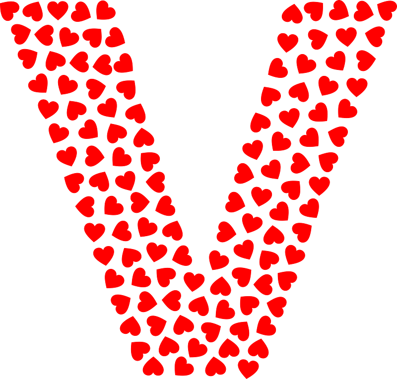 Valentine Hearts Alphabet Font V