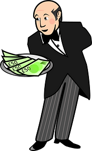 Butler / Waiter Giving a Plate of Cash 