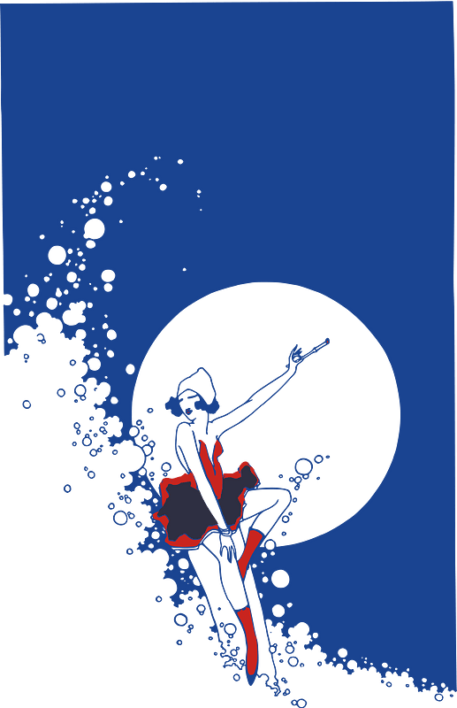 Waves Moon and Lady in a Red Dress