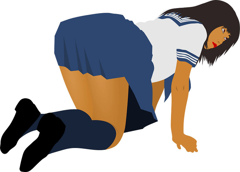 Crawling School Girl