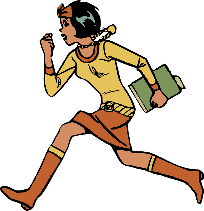 Retro schoolgirl running late