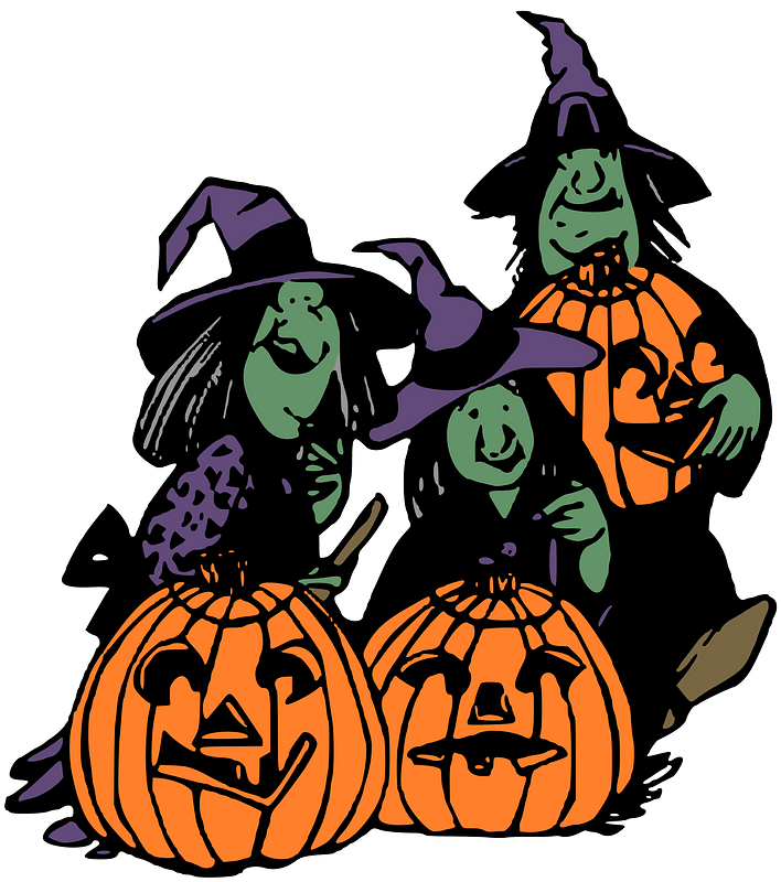 Witches and pumpkins - colour remix