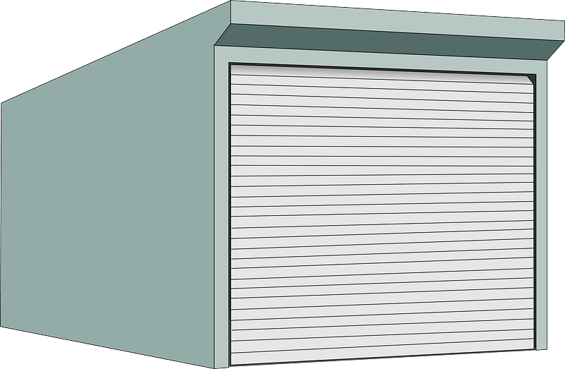 A garage with the gate closed.
