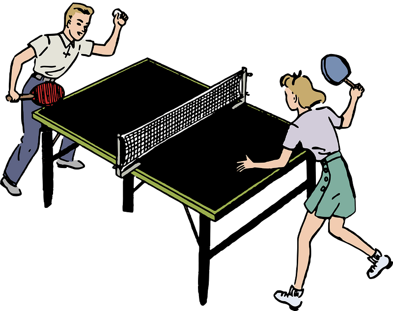 Boy and Girl Play Ping Pong - Colour