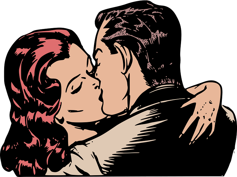 Romantic retro kiss scene