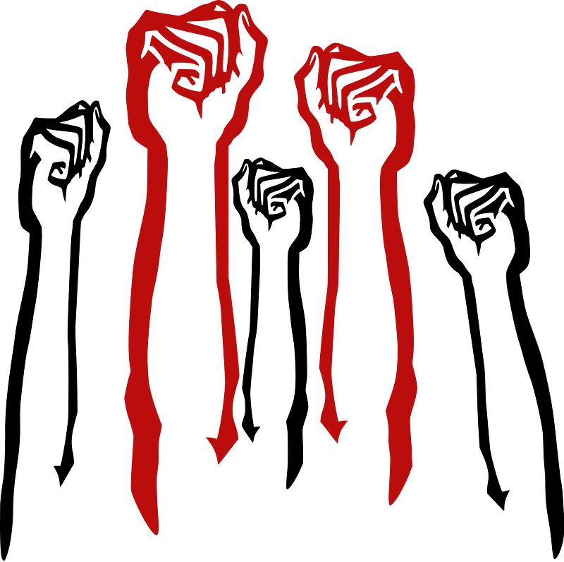Raised fists in black and red