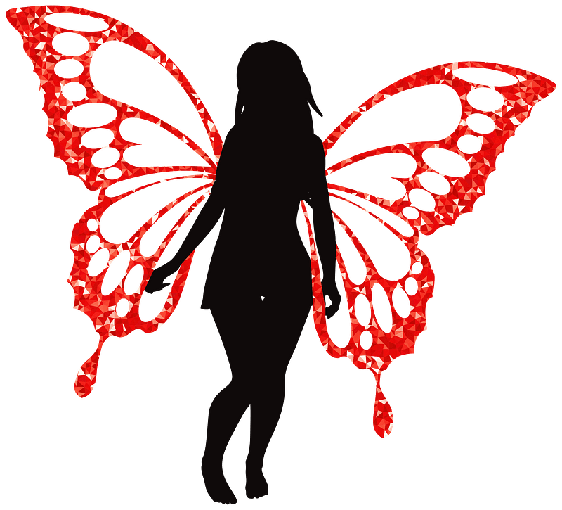 Butterfly Woman Silhouette Ruby