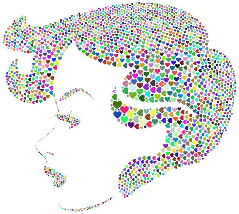Retro Woman Profile Hearts Prismatic