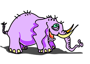 purple elephant with yellow teeth