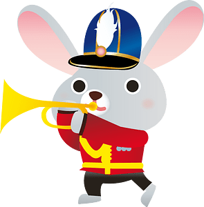 Marching rabbit is playing trumpet
