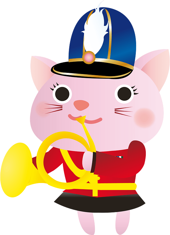 Marching cat is playing horn