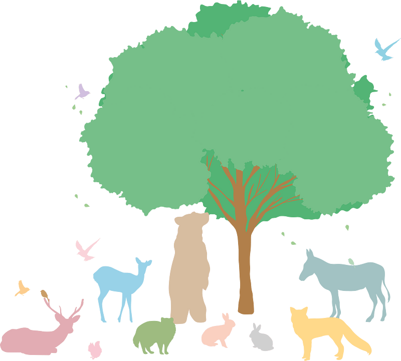 Animals under tree