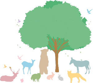 Animals under tree