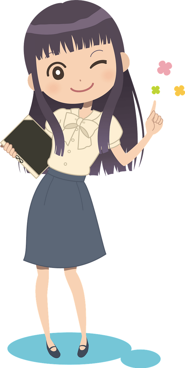 Winking girl with book
