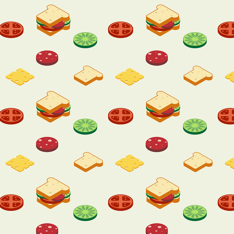 Background with sandwiches, tomatoes and cucumbers