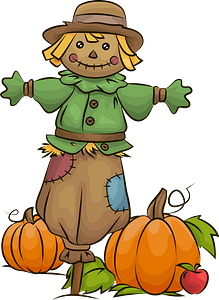 Scarecrow and pumpkin patch