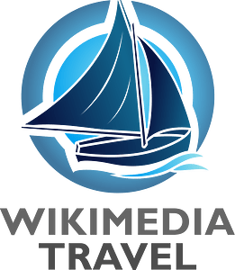 Travel boat blue logo with text