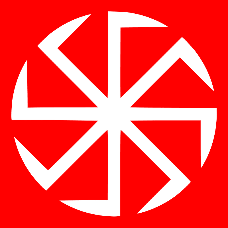 Rodnover kolovrat (white on red)