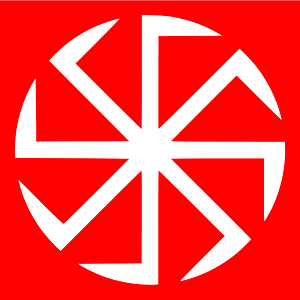 Rodnover kolovrat (white on red)