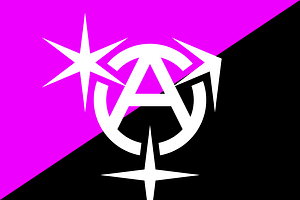 Queer feminist anarchist flag with logo