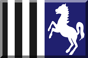 Bianco e Nero a Strisce con metà blu e cavallo rampante