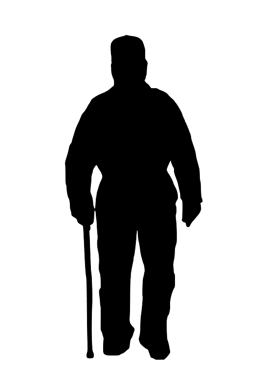 Silhouette of man with cane