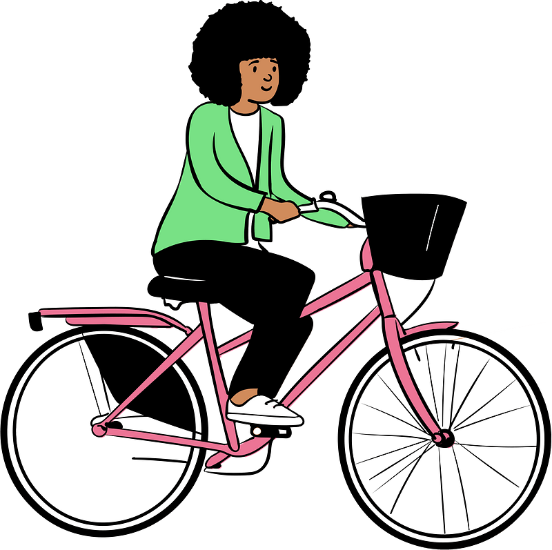 Woman with afro is cycling